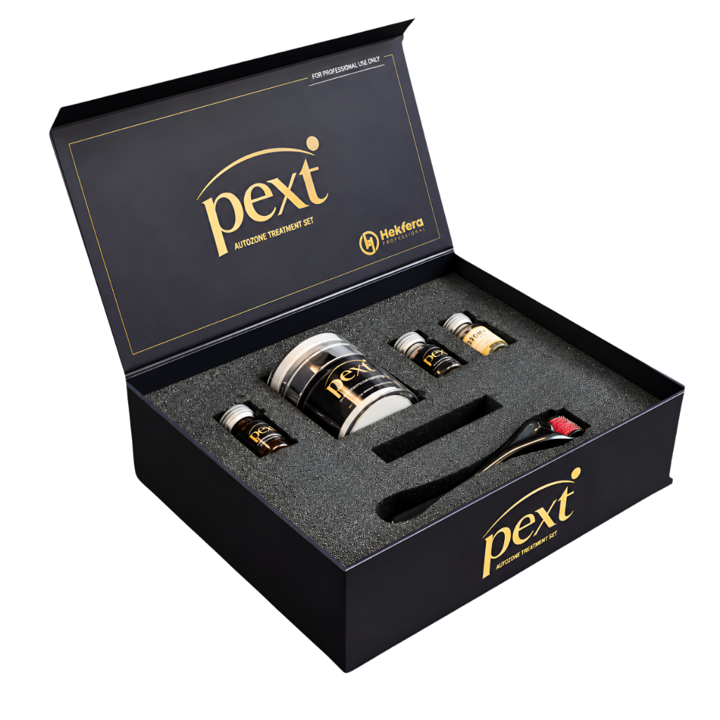 PEXT Cosmos set kutusu: 52 bileşenli Booster ve eksozom vialleri, krem ve dermaroller